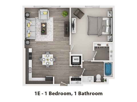 Floor plan for 1 bed, 1 bath, 789 sqft